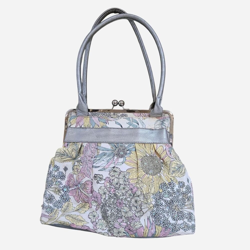 boho hippie floral print sequins silver shoulder bag